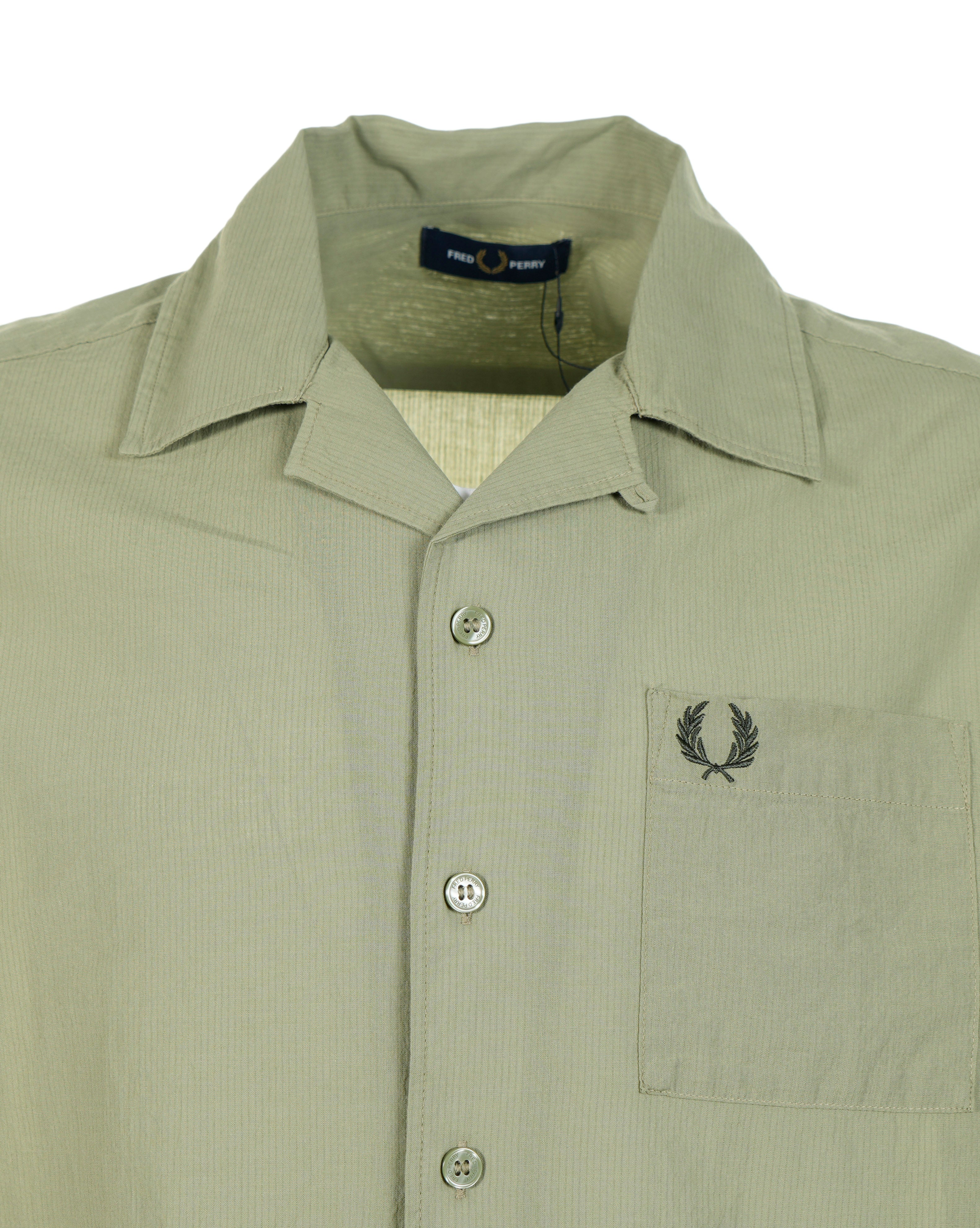 Lightweight Texture Revere Collar Short Sleeve Shirt Olive Mint