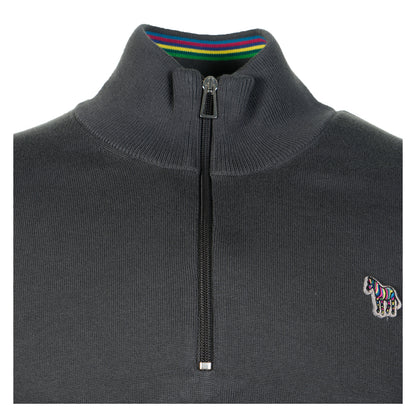 Knitted Zebra Zip Neck Jumper Slate