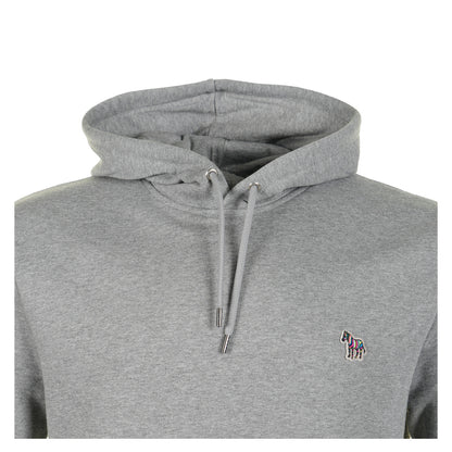 close up of neckline on grey paul smith zebra hoodie