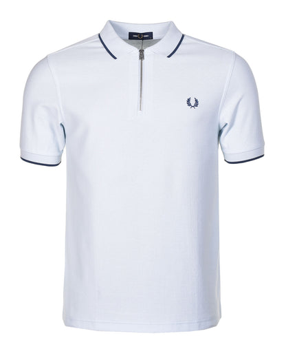 Crepe Pique Zip Neck Polo Shirt Light Ice