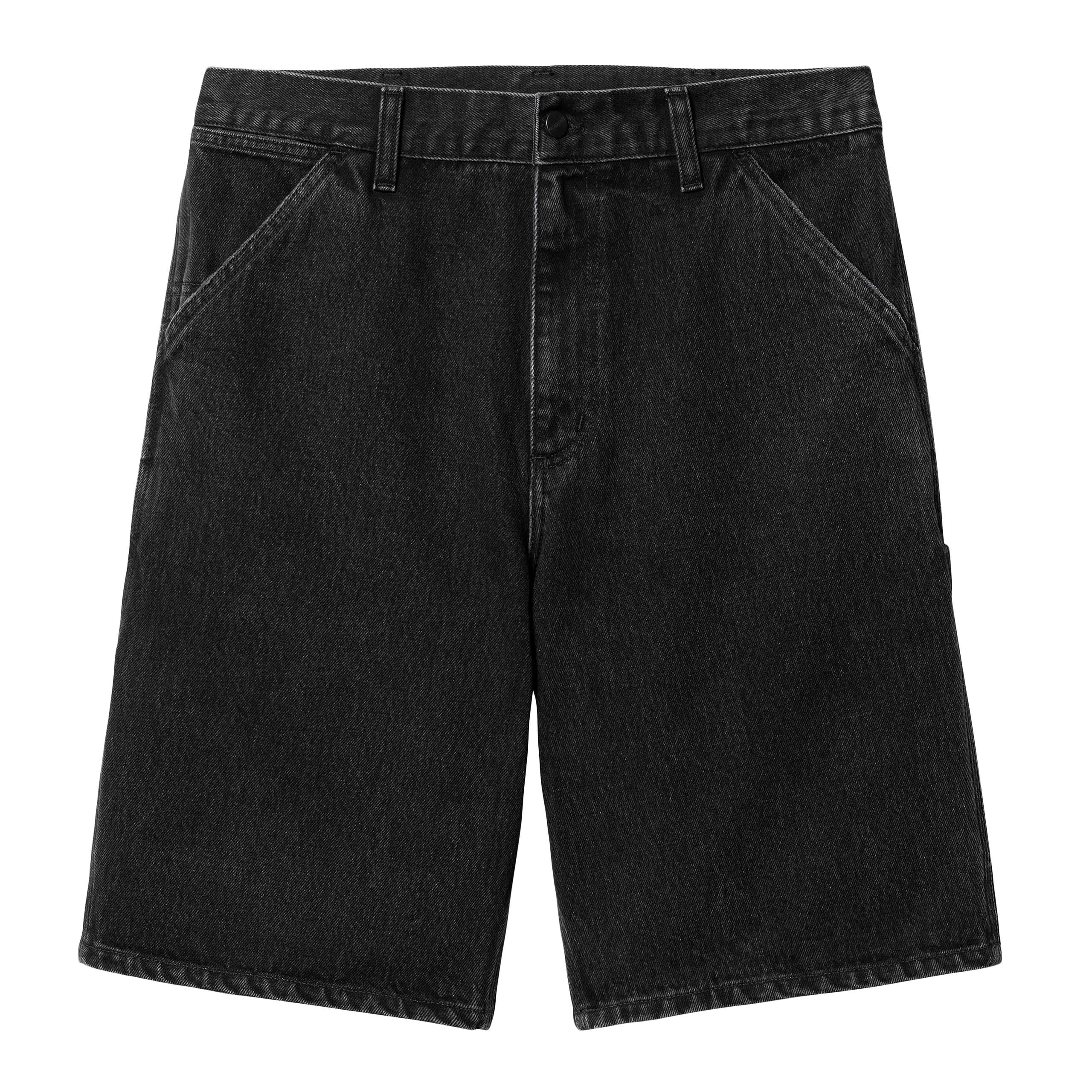 Single Knee Denim Shorts Black Stone Washed