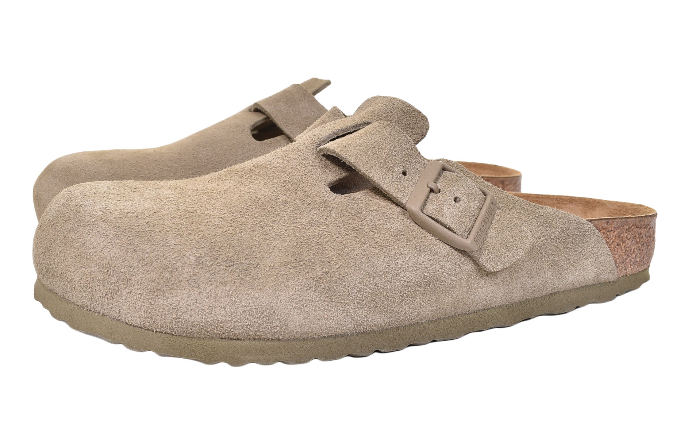 Pair of Birkenstock Boston Clogs BS Suede Faded Khaki