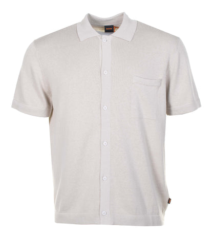 Kamiccio Knitted Full Button Short Sleeve Polo Shirt Light Beige