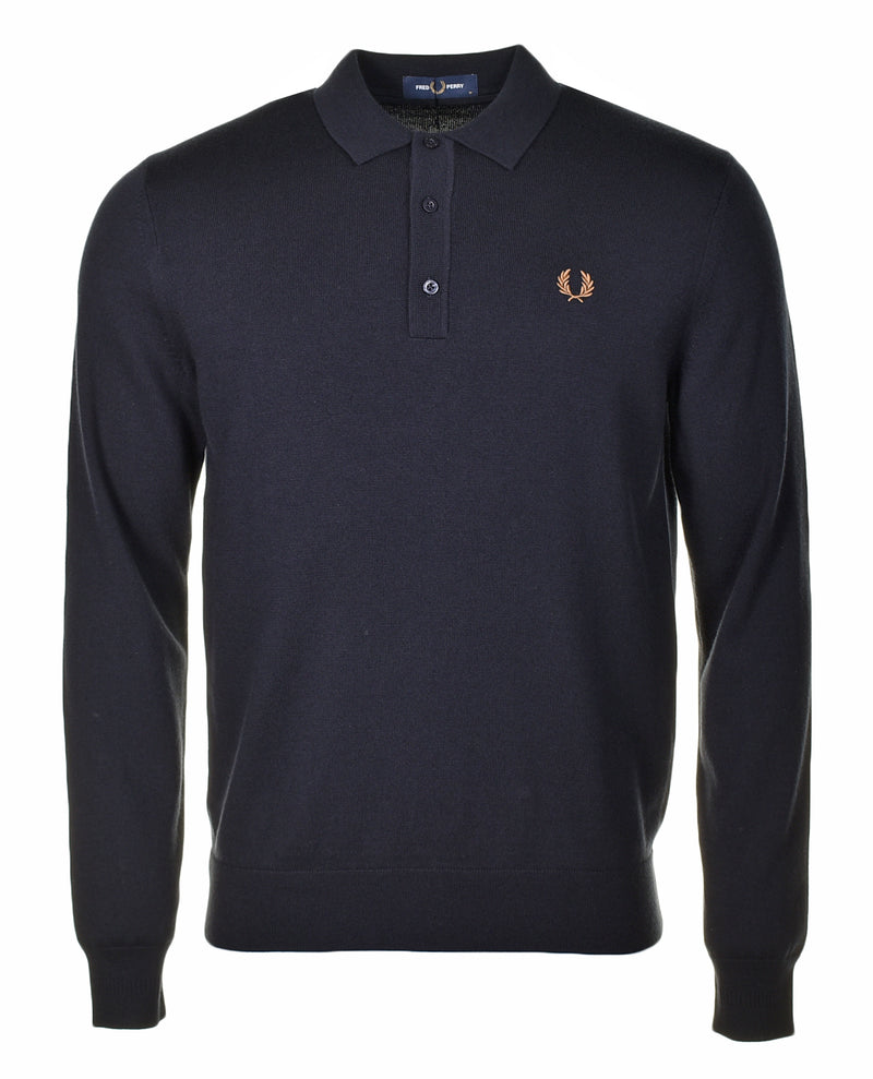 Knitted Long Sleeve Polo Shirt Navy