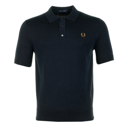 Short Sleeve Cotton Knitted Polo Shirt Navy