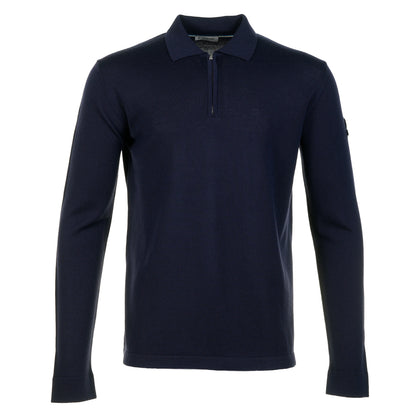 Merino Wool Zip Polo Navy