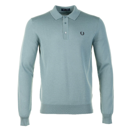 Knitted Long Sleeve Polo Shirt Stockport Blue