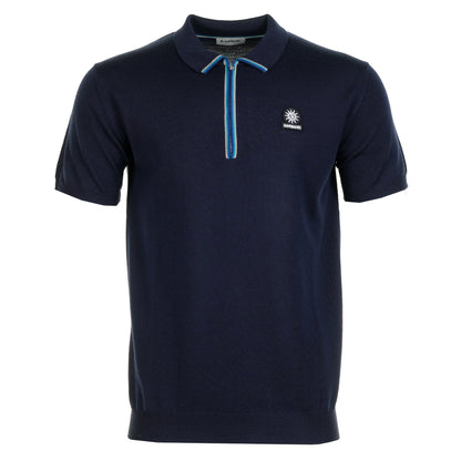 SS Colour Stripe Knitted Zip Polo Shirt Navy