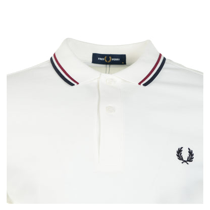Long Sleeve Twin Tipped Polo Shirt Snow White / Burnt Red / Navy