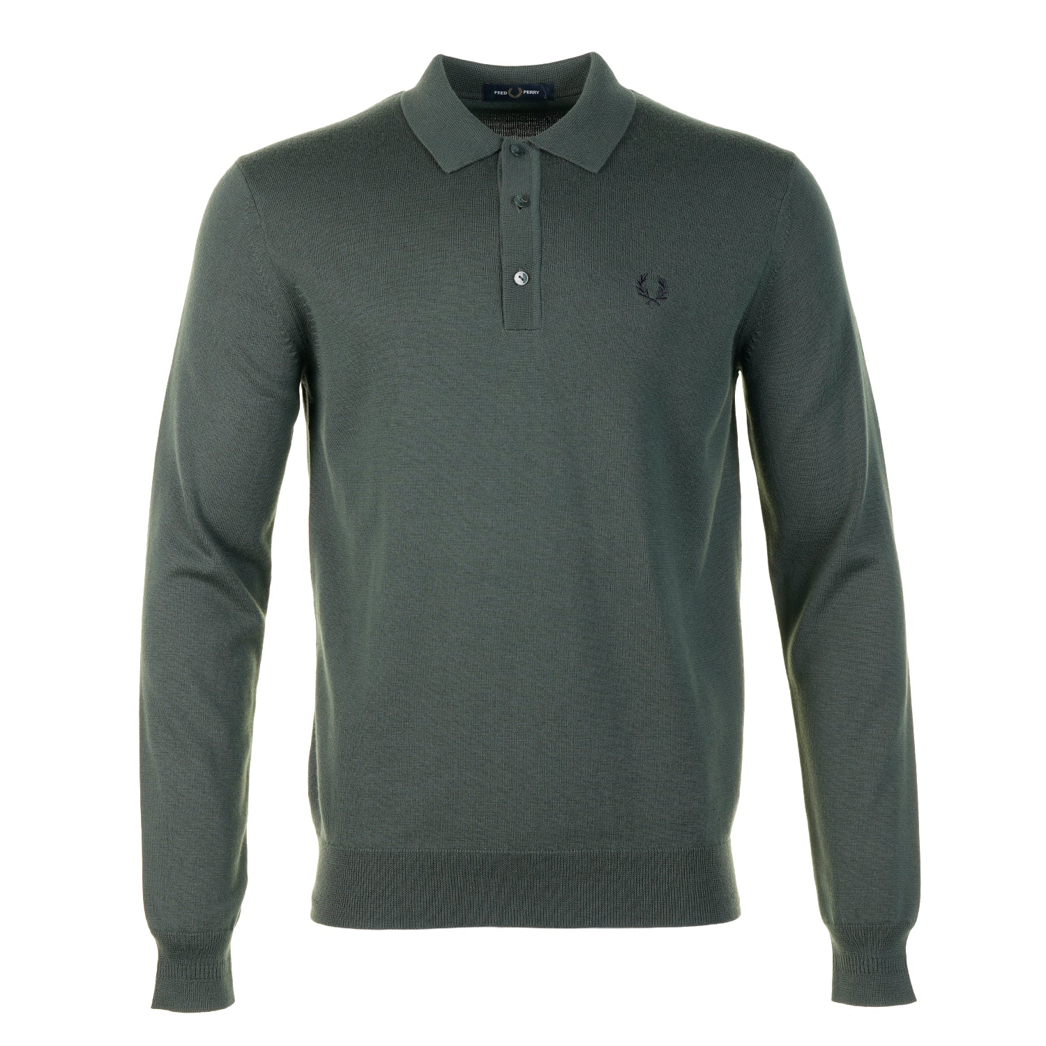 Fred Perry Knitted Long Sleeve Polo Shirt Court Green