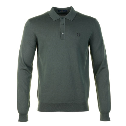 Fred Perry Knitted Long Sleeve Polo Shirt Court Green