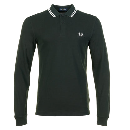 Long Sleeve Twin Tipped Polo Shirt Night Green Snow White