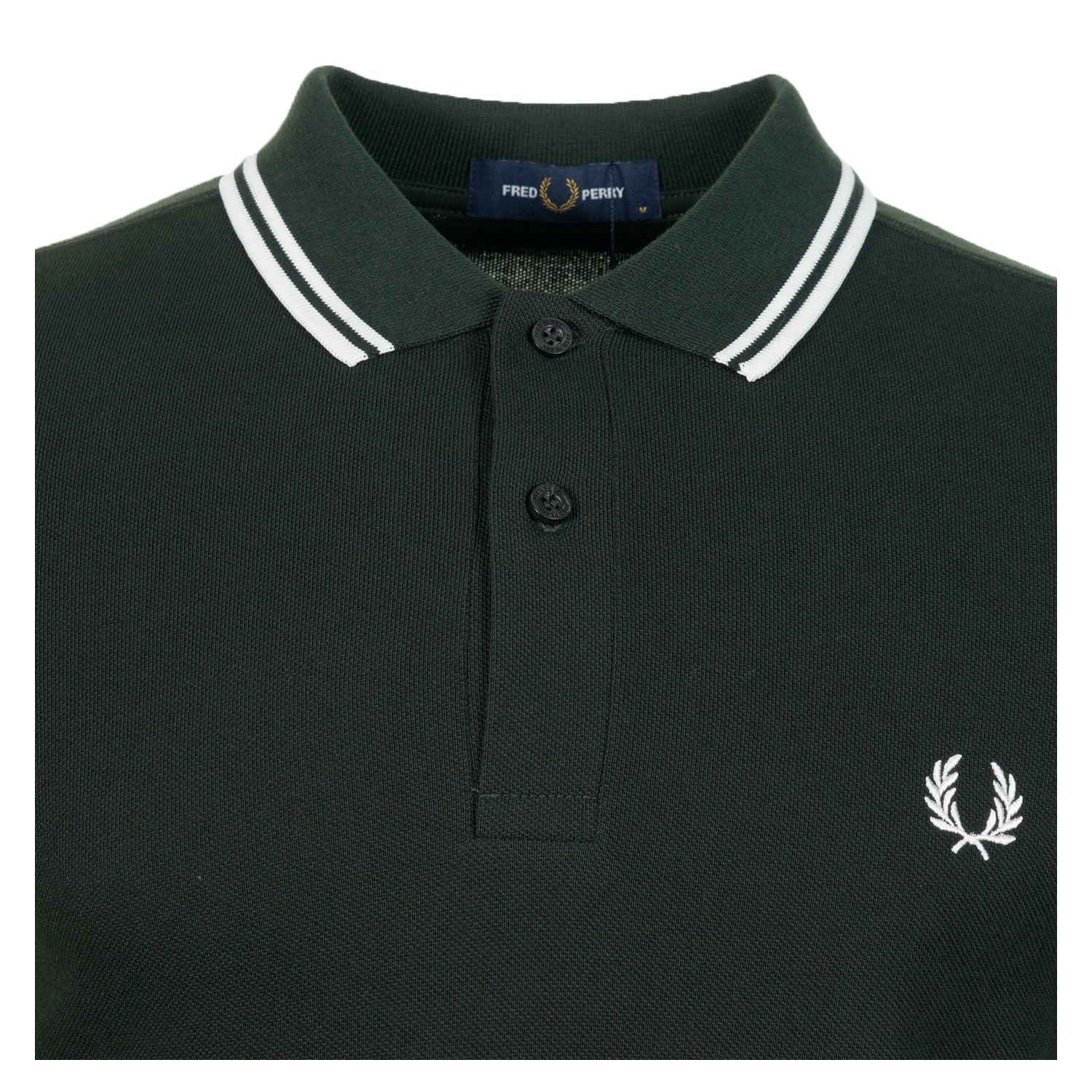 Long Sleeve Twin Tipped Polo Shirt Night Green Snow White