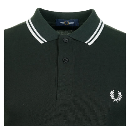 Long Sleeve Twin Tipped Polo Shirt Night Green Snow White