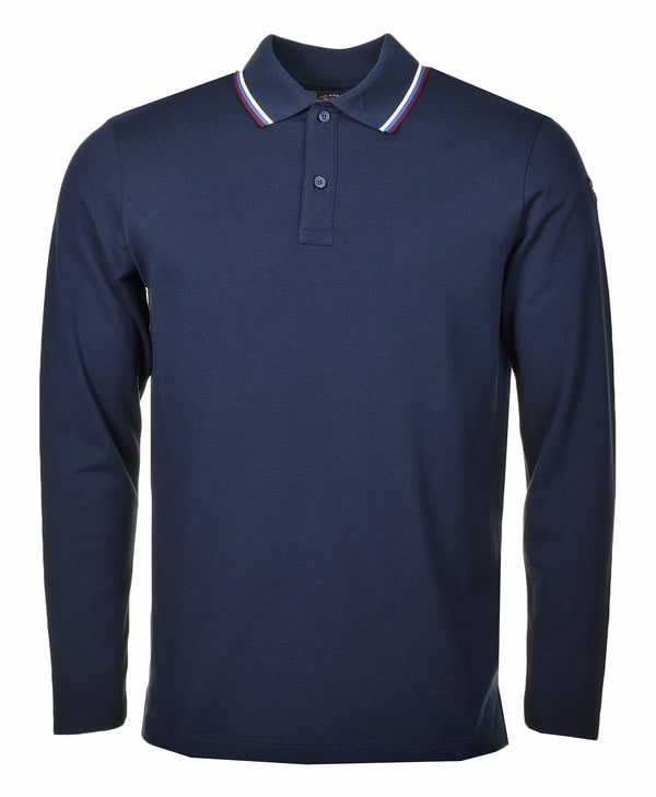 Long Sleeve Stripe Collar Polo Shirt Navy