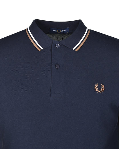 Long Sleeve Twin Tipped Polo Shirt Navy Snow White Shaded Stone