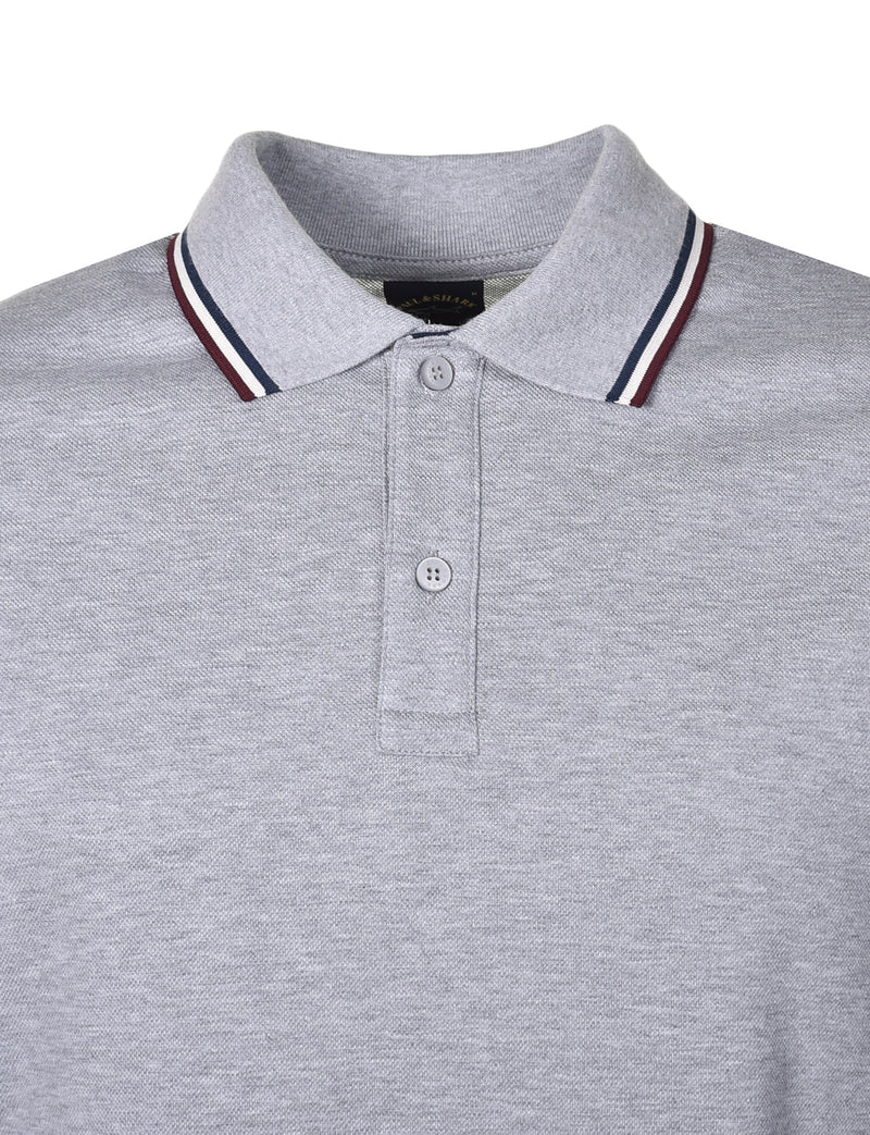 Long Sleeve Stripe Collar Polo Shirt Grey