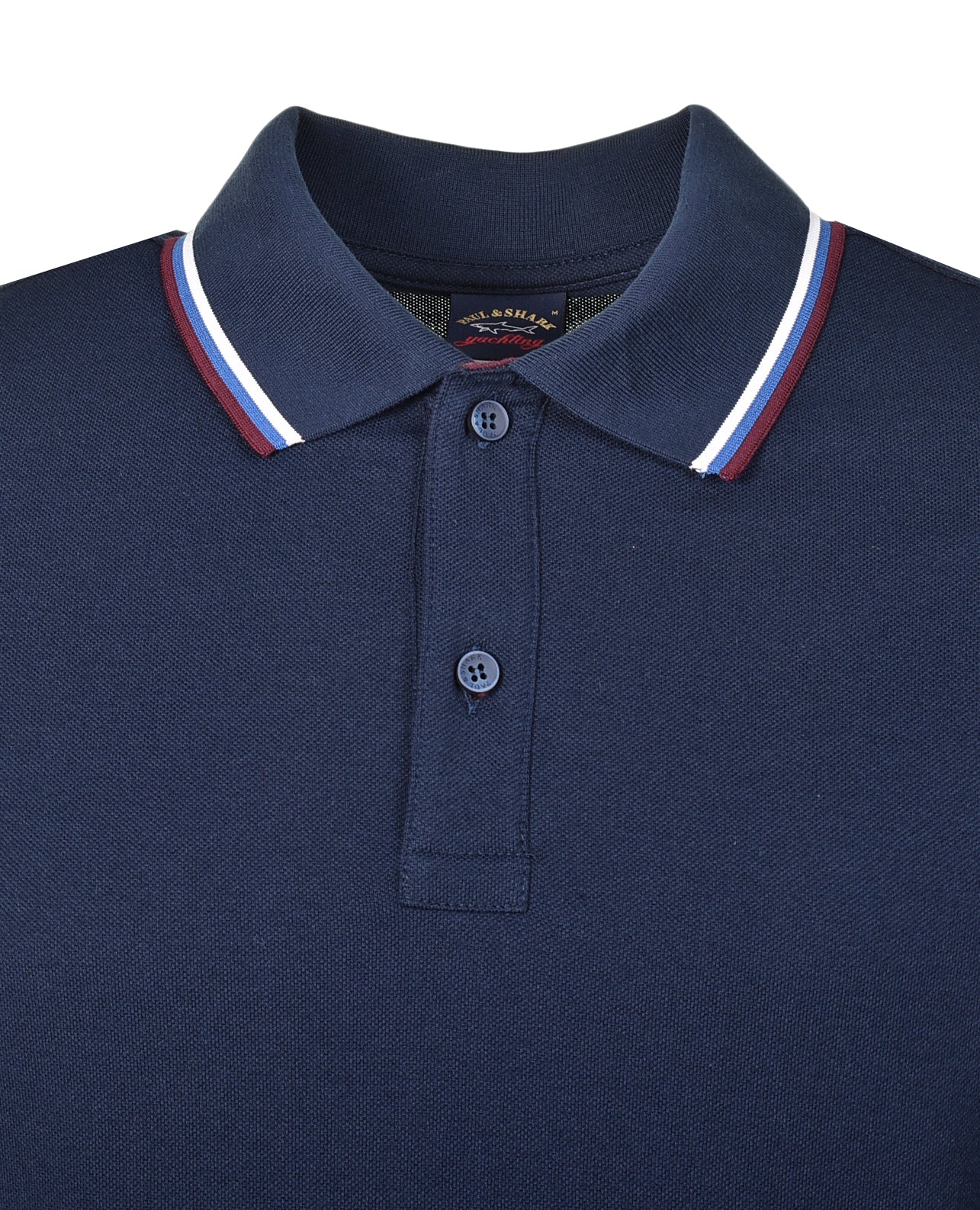 Long Sleeve Stripe Collar Polo Shirt Navy