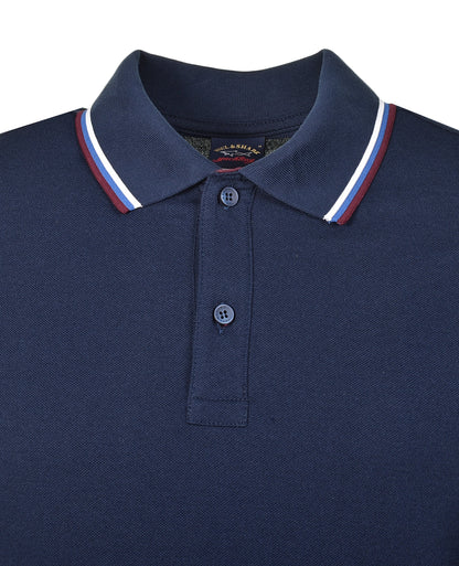 Long Sleeve Stripe Collar Polo Shirt Navy