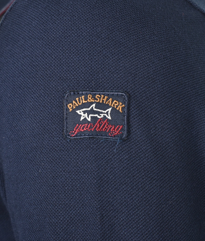 Long Sleeve Stripe Collar Polo Shirt Navy