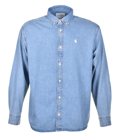 Long Sleeve Lucas Denim Shirt Blue Bleached