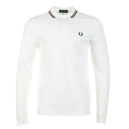 Long Sleeve Twin Tipped Polo Shirt Snow White / Burnt Red / Navy