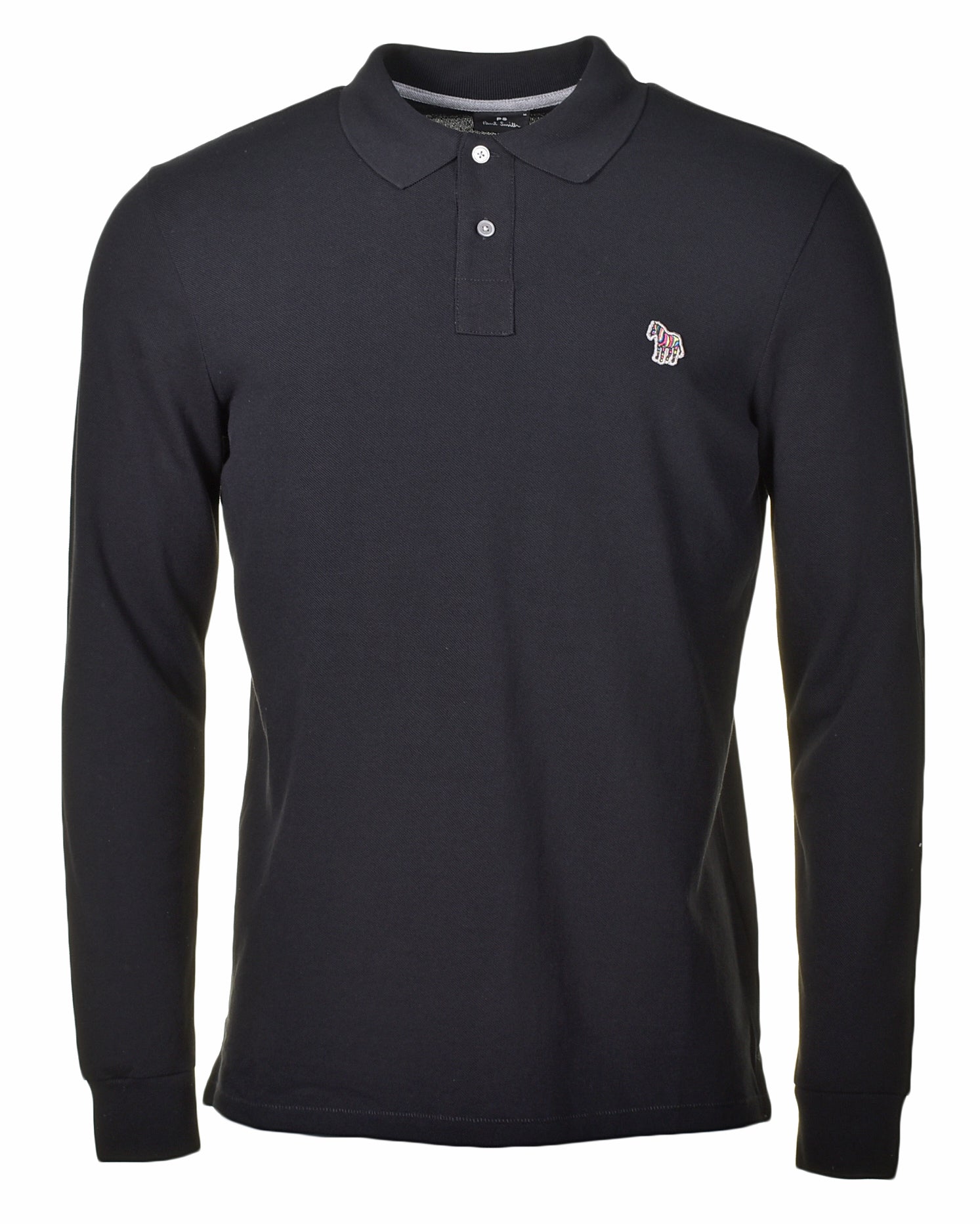 Regular Fit Long Sleeve Zebra Polo Shirt Black
