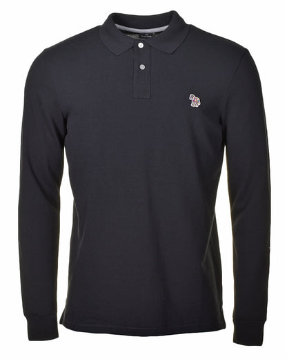 Regular Fit Long Sleeve Zebra Polo Shirt Black