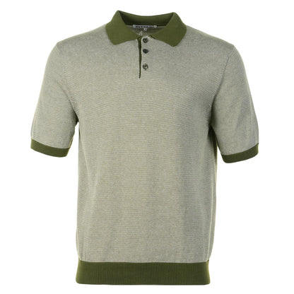 SS Knitted Polo Shirt Micro Stripe Olive Ecru