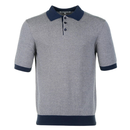 SS Knitted Polo Shirt Micro Stripe Navy Ecru