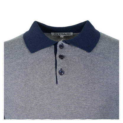 SS Knitted Polo Shirt Micro Stripe Navy Ecru
