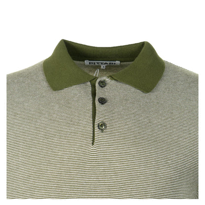 SS Knitted Polo Shirt Micro Stripe Olive Ecru