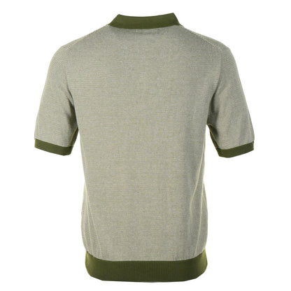 SS Knitted Polo Shirt Micro Stripe Olive Ecru