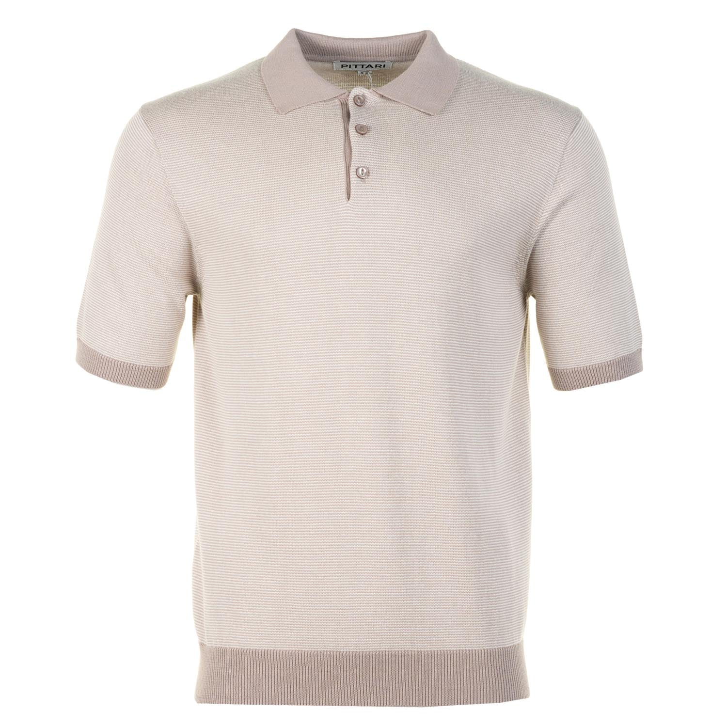SS Knitted Polo Shirt Micro Stripe Triaon Ecru