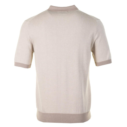 SS Knitted Polo Shirt Micro Stripe Triaon Ecru