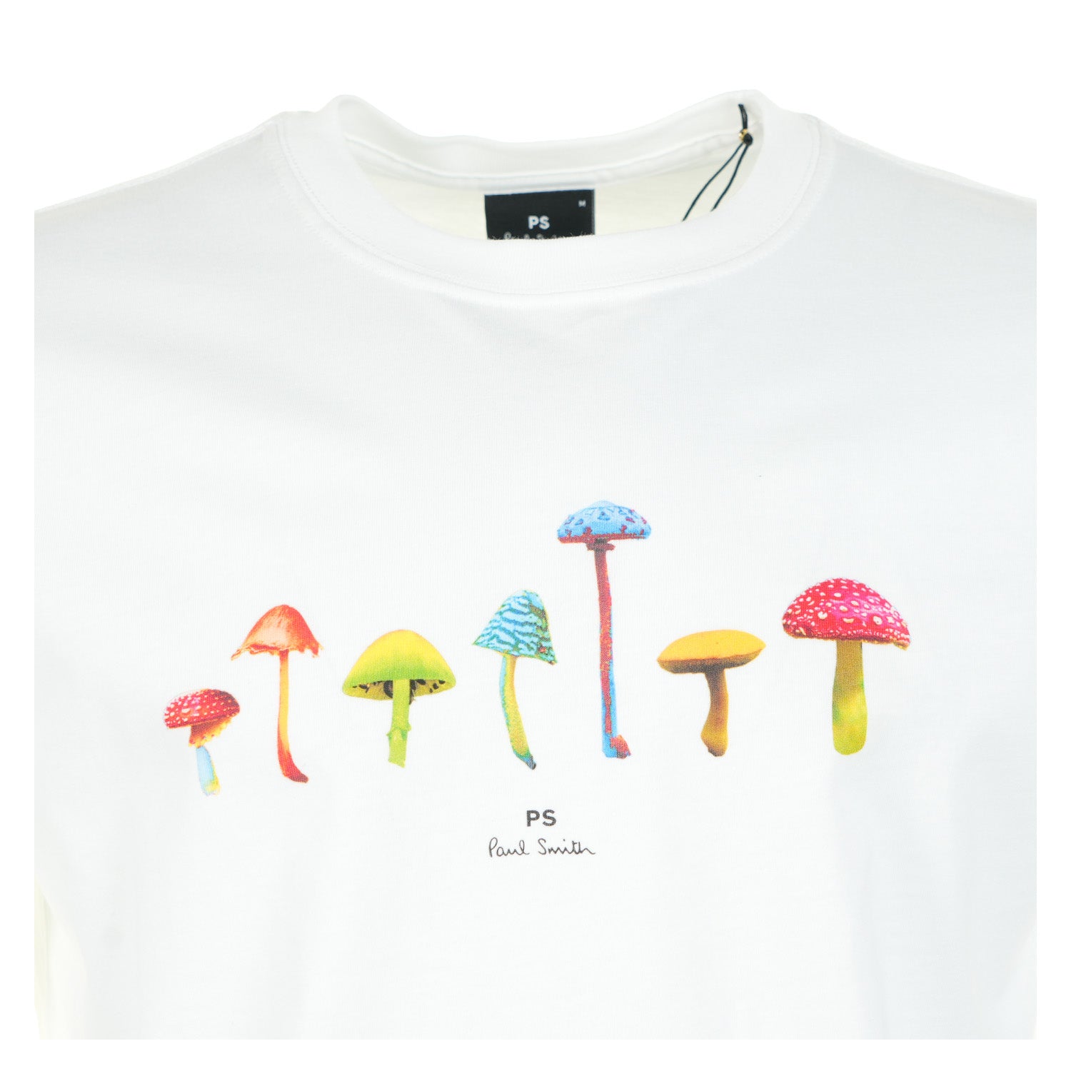 close of up paul smith mushroom print on t-shirt