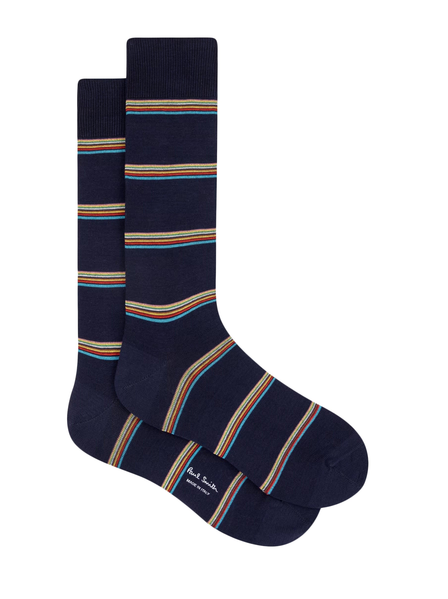 Block Signature Stripe Socks Navy
