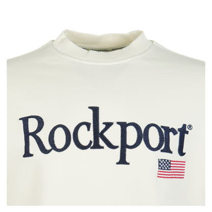Rockport embroidered branding on chest of New England sweatshirt in ecru