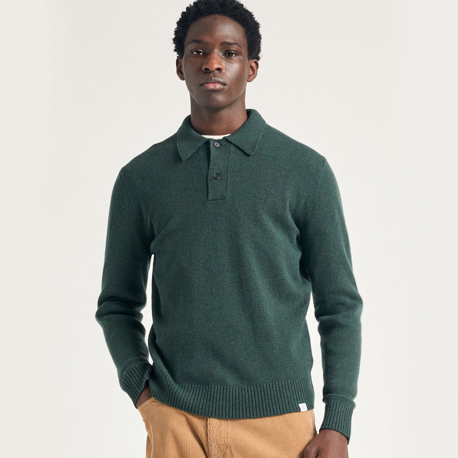 Norse Standard Merino Lambswool Long Sleeve Polo Forrest