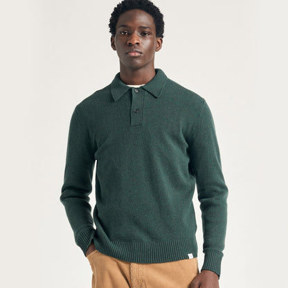 Norse Standard Merino Lambswool Long Sleeve Polo Forrest