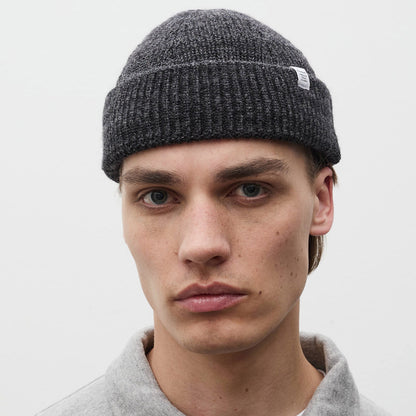 Shallow Cotton Wool Rib Beanie Dark Grey Melange