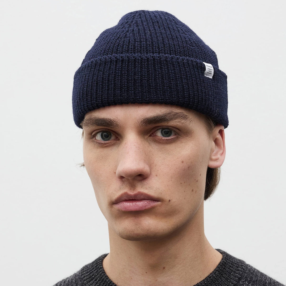 Shallow Cotton Wool Rib Beanie Dark Navy