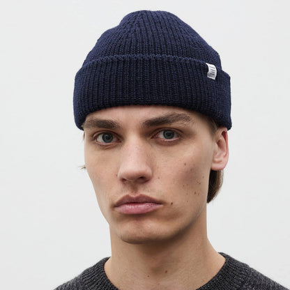 Shallow Cotton Wool Rib Beanie Dark Navy