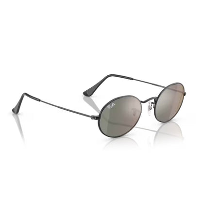 Ray Ban Oval Flat Lenses Black / Grey Mirror Bronze on an angle