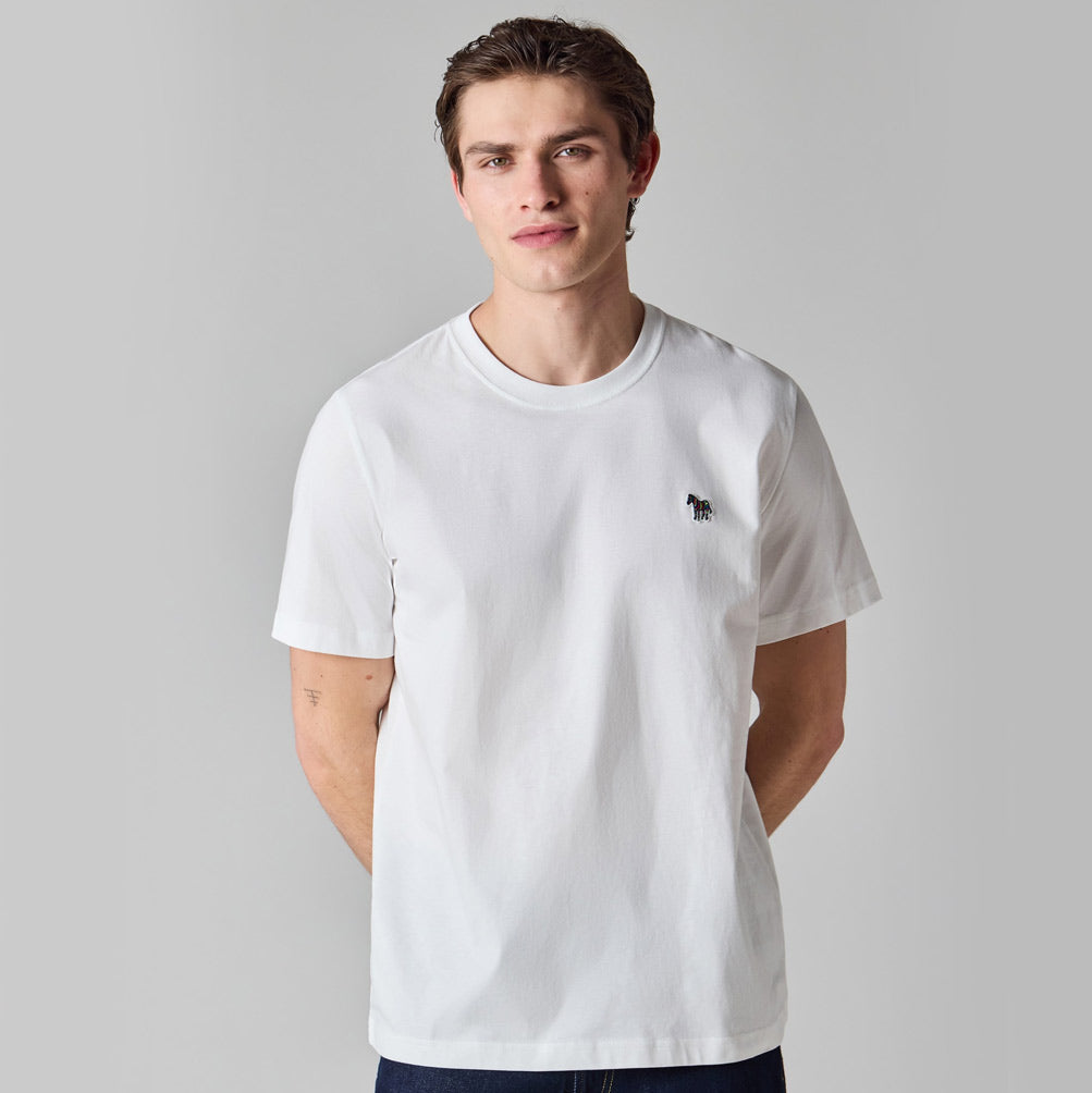 Man wearing paul smith zebra logo tshirt in white