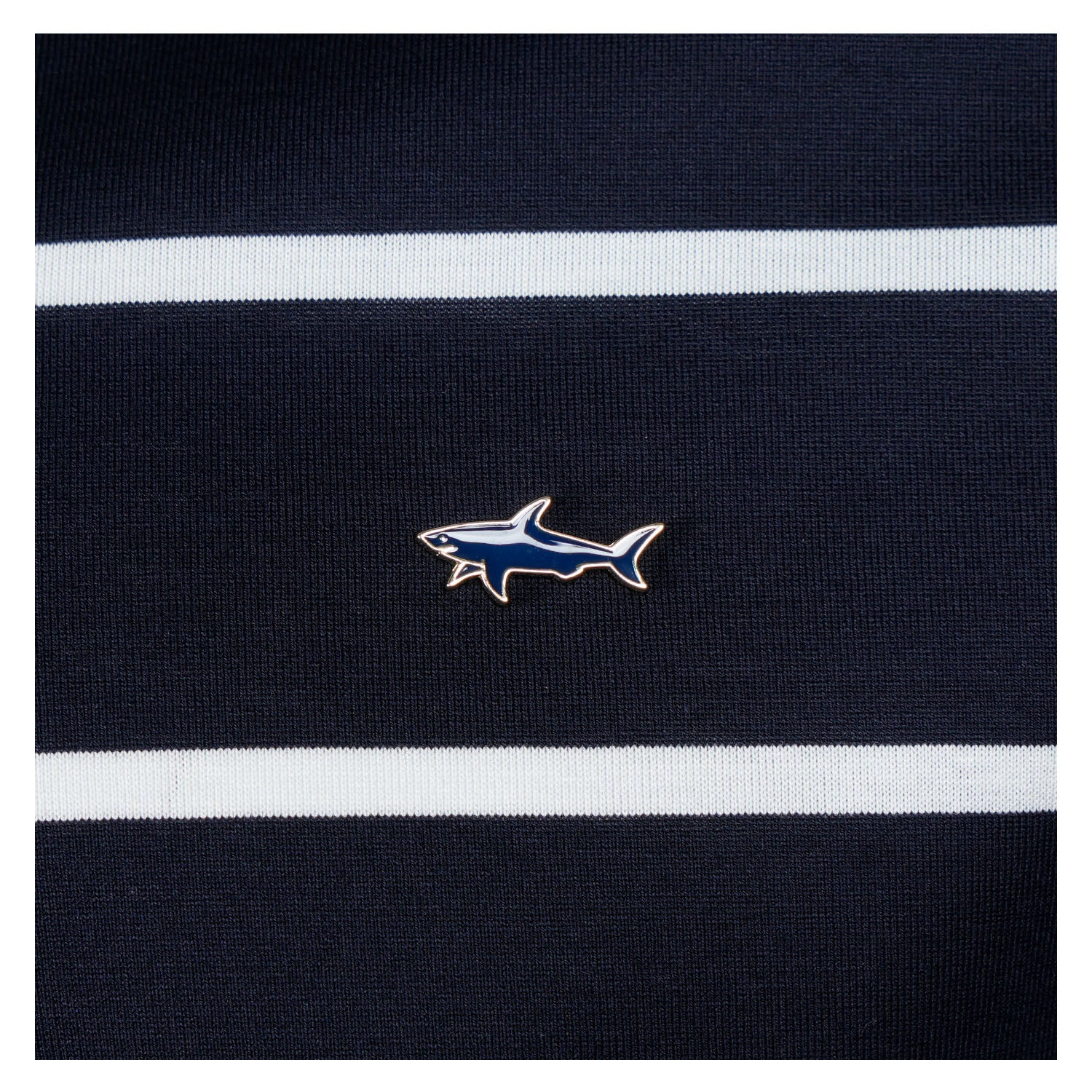 Short Sleeve Striped Metal Shark Logo Polo Shirt Navy