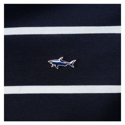 Short Sleeve Striped Metal Shark Logo Polo Shirt Navy
