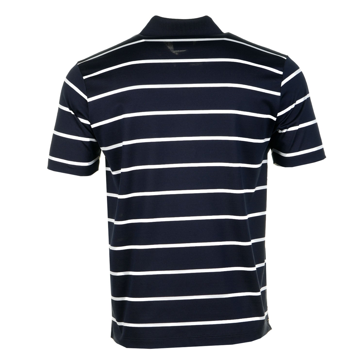Short Sleeve Striped Metal Shark Logo Polo Shirt Navy