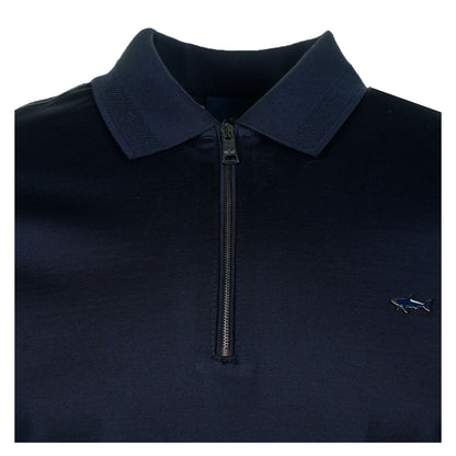 Short Sleeve Metal Shark Logo Zip Polo Shirt Navy