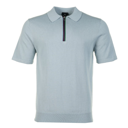 Sport Stripe Knitted Short Sleeve Polo Shirt 40a Light Blue